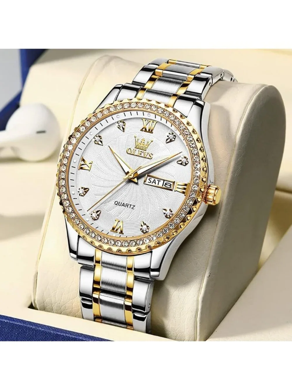 Mens Silver Gold Big Dial Analog Quartz Stainless Steel Relojes Waterproof Watch
